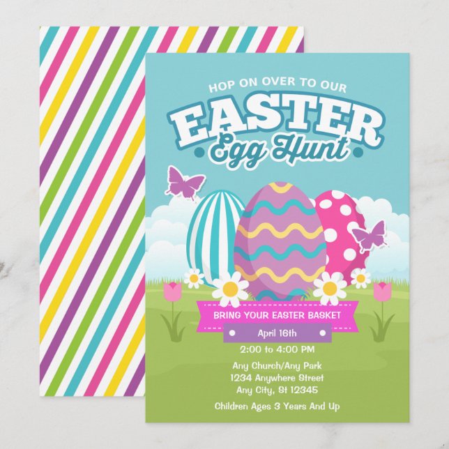 Easter Egg Hunt Colourful Eggs  Invitation (Front/Back)