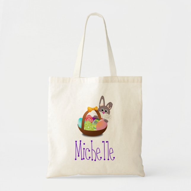 Easter Egg Hunt Custom Name Bunny Tote Bag (Front)