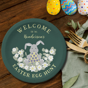 Easter Egg Hunt Cute Bunny Floral Paper Plate