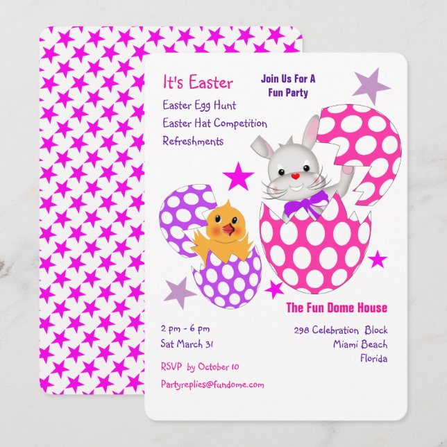 Easter Egg Hunt Fun Kids Party Invites (Front/Back)