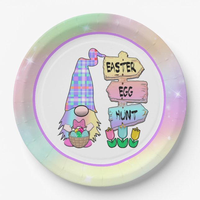Easter Egg Hunt Gnome Paper Plate (Front)