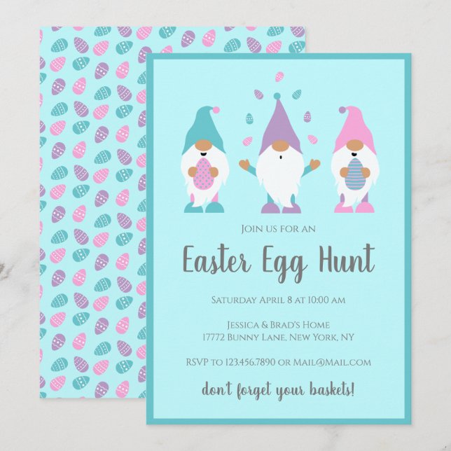 Easter Egg Hunt Gnomes Blue Invitation (Front/Back)