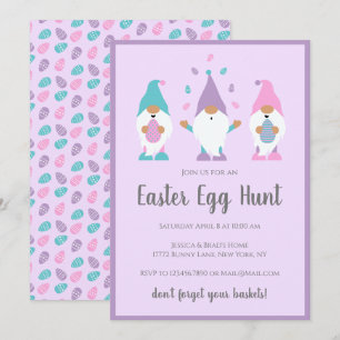 Easter Egg Hunt Gnomes Purple Invitation
