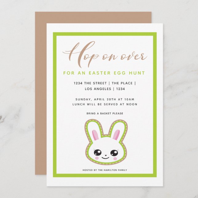 Easter Egg Hunt Hop On Over Bunny Personalized Invitation (Front/Back)