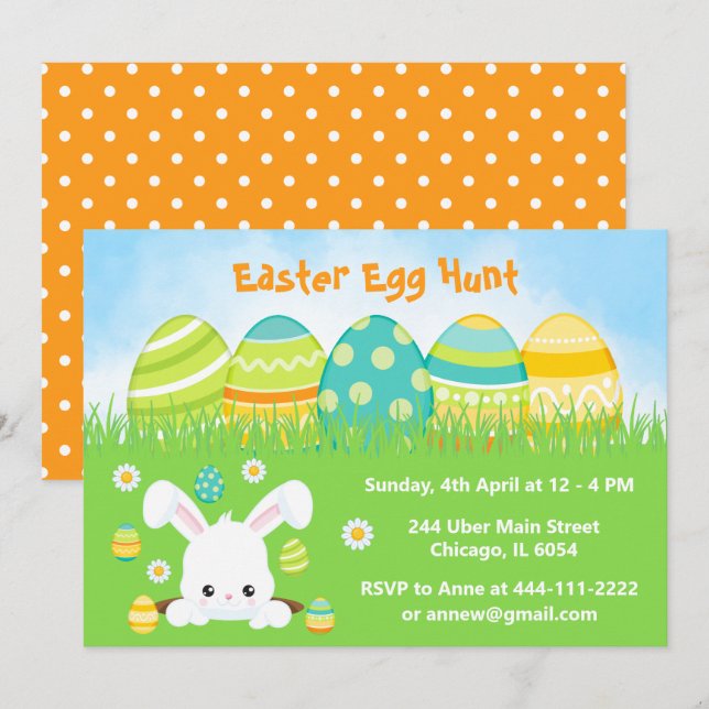 Easter Egg Hunt in Green and Yellow Invitation (Front/Back)