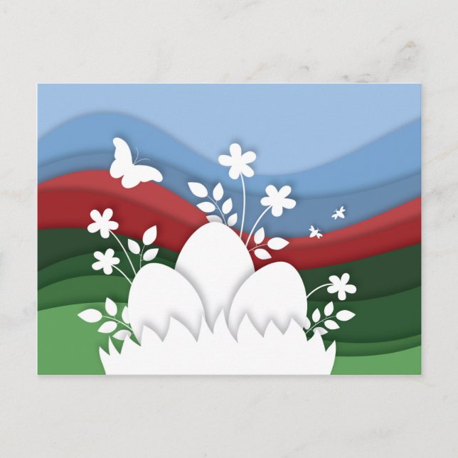 Easter egg hunt in spring flower nature postcard (Front)