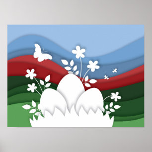 Easter egg hunt in spring flower nature poster