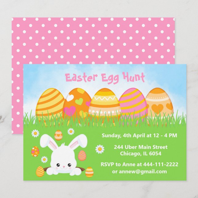 Easter Egg Hunt in Yellow, Orange and Pink Invitation (Front/Back)