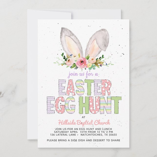 Easter Egg hunt invitation,  Church easter egg Invitation (Front)