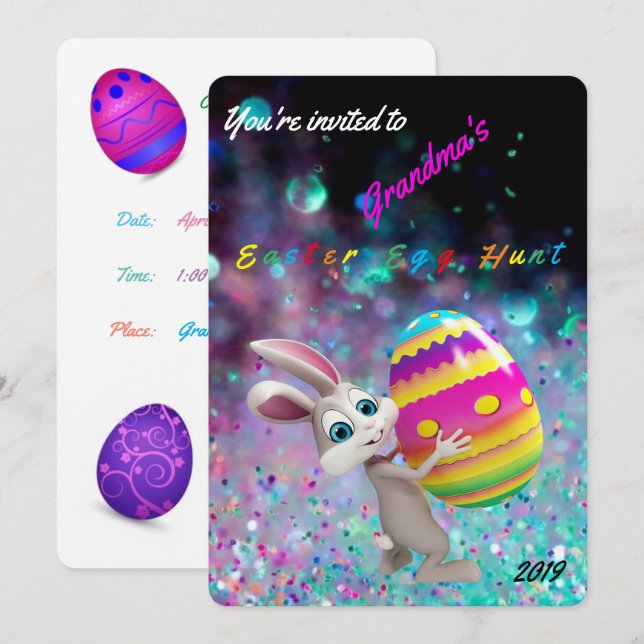 Easter Egg Hunt Invitation - Personalize Name/Year (Front/Back)