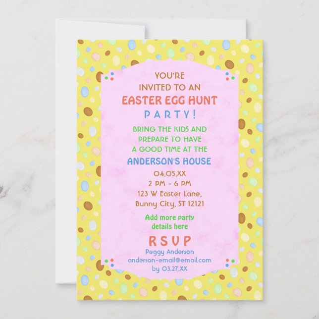 Easter Egg Hunt Party Elegant Retro Pink Yellow Invitation (Front)