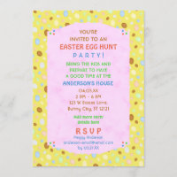 Easter Egg Hunt Party Elegant Retro Pink Yellow