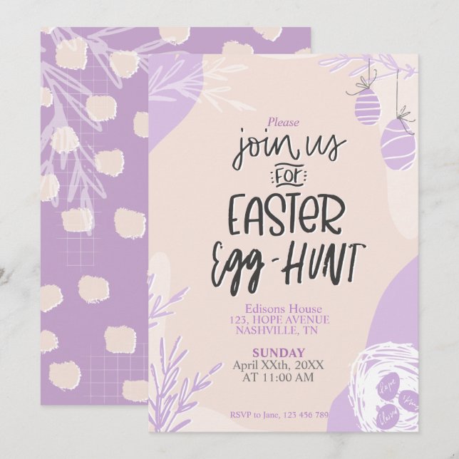Easter Egg Hunt Party Invitation Editable Template (Front/Back)