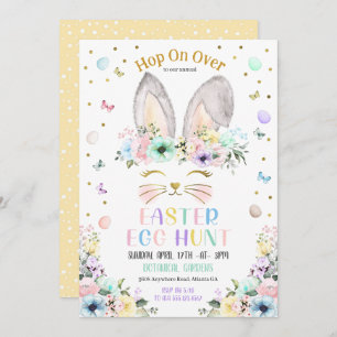 Easter Egg Hunt Pastel Rainbow Bunny Ears Invitation