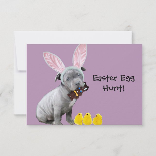 Easter Egg Hunt Pitbull puppy invitations (Front)