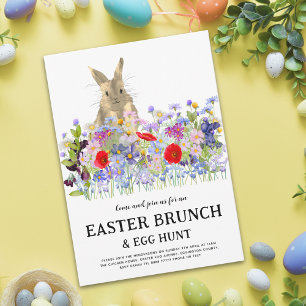 Easter Egg Hunt Spring Brunch Cute Bunny Floral Invitation