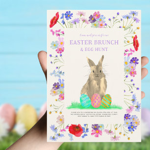 Easter Egg Hunt Spring Brunch Cute Bunny Floral Invitation
