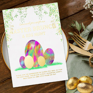 Easter Egg Hunt Spring Brunch Watercolor Gold Foil Invitation Postcard