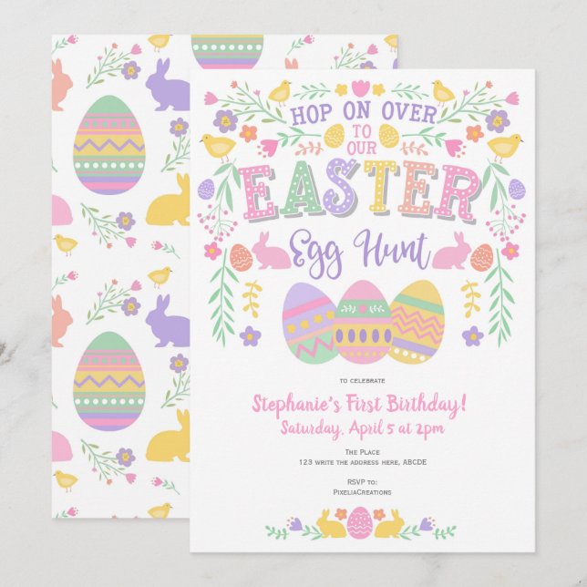 Easter egg hunt, Spring, Bunny, Girl Birthday Invitation (Front/Back)