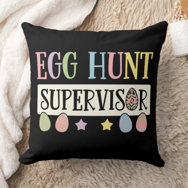 Easter Egg Hunt Supervisor Funny Family Easter Throw Pillow (Blanket)
