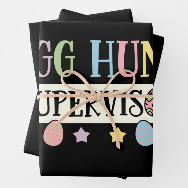 Easter Egg Hunt Supervisor Funny Family Easter Wrapping Paper Sheet (In situ)