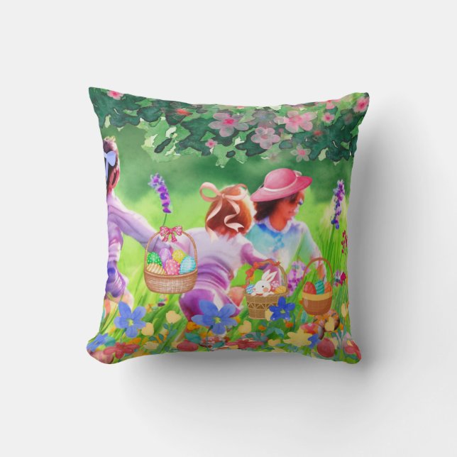 Easter Egg Hunt Throw Pillow (Front)