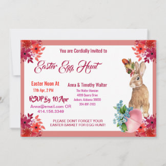 Easter Egg Hunt Watercolor Floral Bunny Invitation