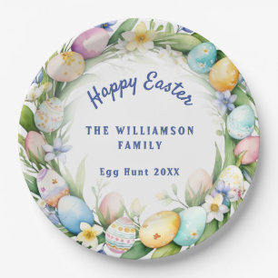 Easter Egg Hunt Watercolor Wreath Personalized Paper Plate