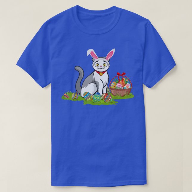 Easter Egg Hunting Bunny Scottish Fold Cat Easter  T-Shirt (Design Front)