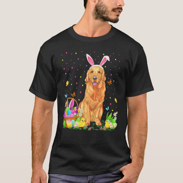 Easter Egg Hunting Golden Retriever Dog Easter Sun T-Shirt (Front)