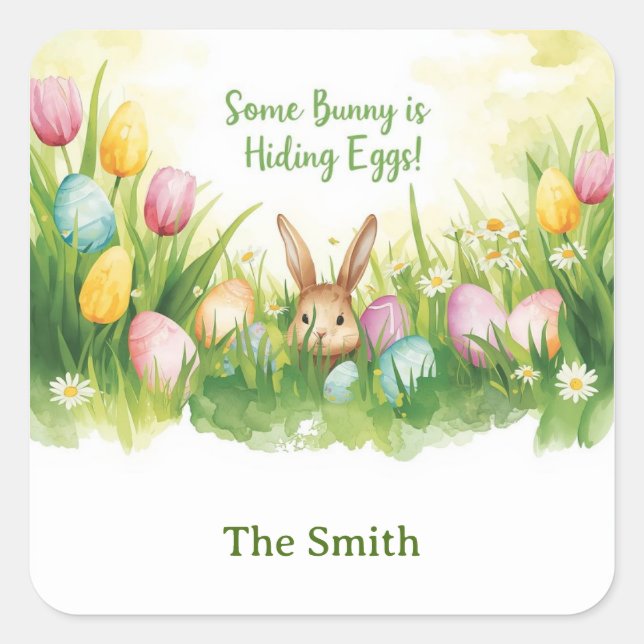 Easter egg hunting square sticker (Front)