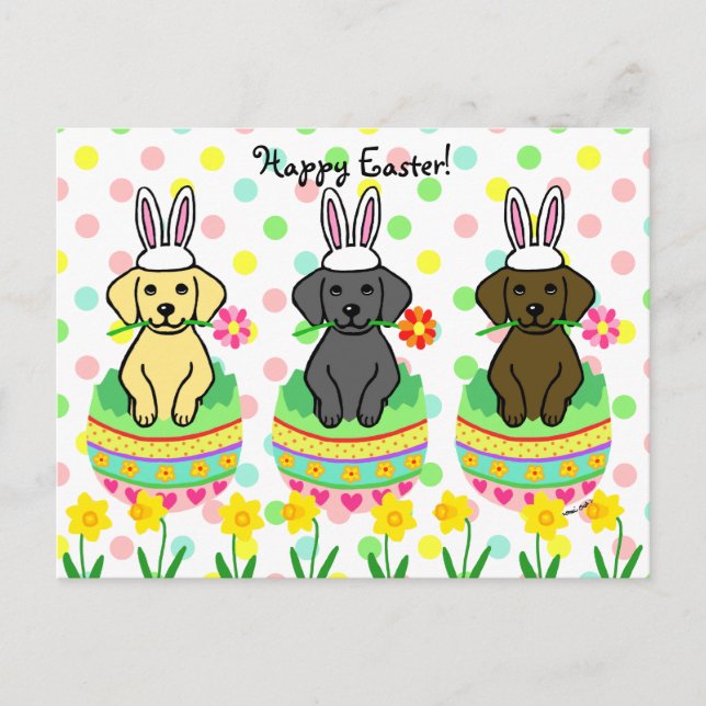 Easter Egg Lab Puppies Cartoon Holiday Postcard (Front)