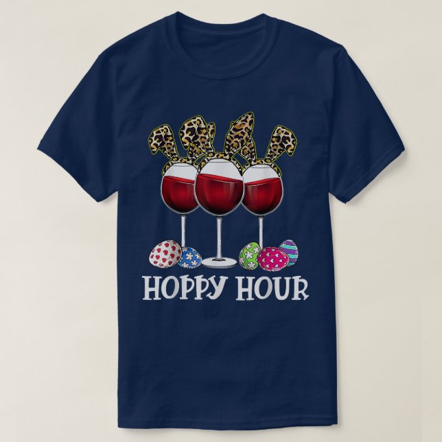 Easter Egg Leoppard Bunny Wine Drinking  T-Shirt (Design Front)