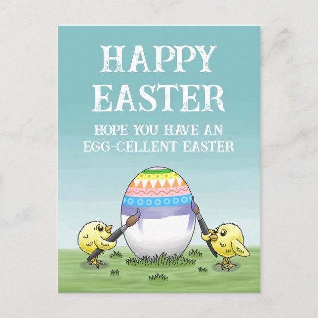 Easter egg painting chickens holiday postcard (Front)