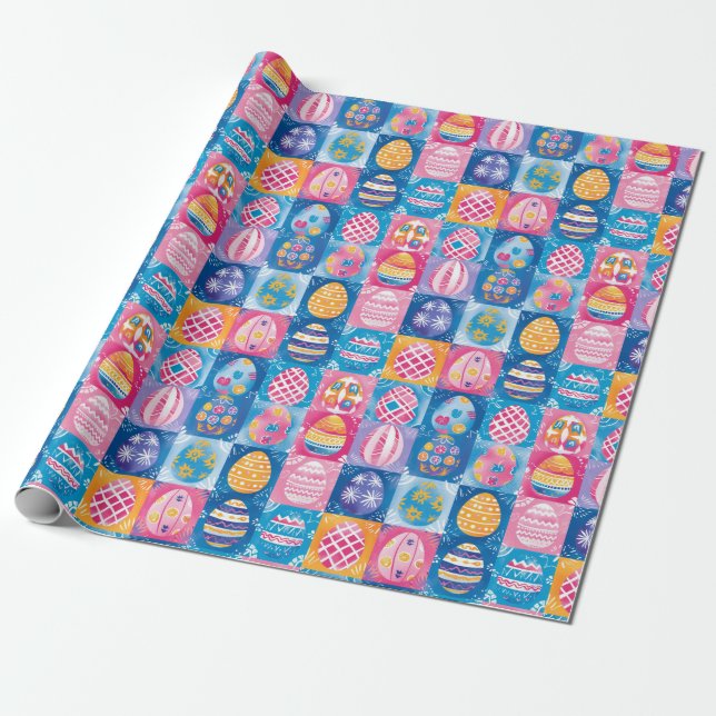Easter Egg Patchwork: Colourful Holiday Art Wrapping Paper (Unrolled)