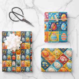 Easter Egg Patchwork: Colourful Holiday Art Wrapping Paper Sheet