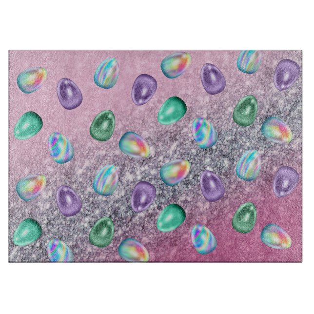 Easter Egg Pink Purple Tie Dye Glitter Glam  Cutting Board (Front)
