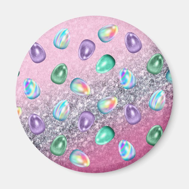 Easter Egg Pink Purple Tie Dye Glitter Glam  Magnet (Front)