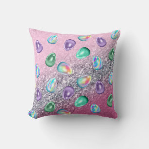 Easter Egg Pink Purple Tie Dye Glitter Glam  Throw Pillow