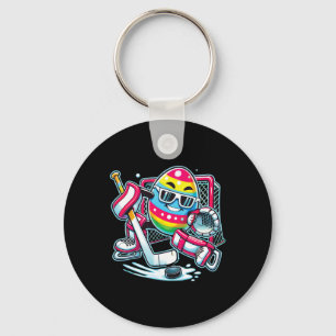 Easter Egg Playing Hockey Goalie Bunny Toddlers Ki Keychain