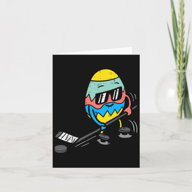 Easter Egg Playing Ice Hockey Cute Sports Men Boys Card (Front)