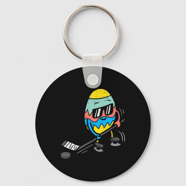Easter Egg Playing Ice Hockey Cute Sports Men Boys Keychain (Front)