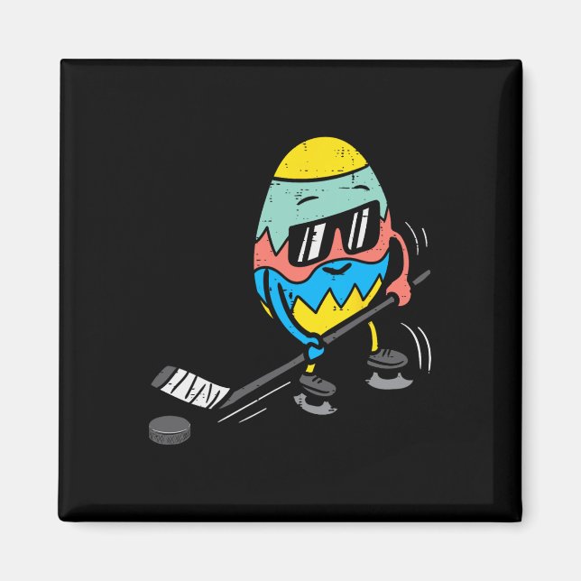 Easter Egg Playing Ice Hockey Cute Sports Men Boys Magnet (Front)