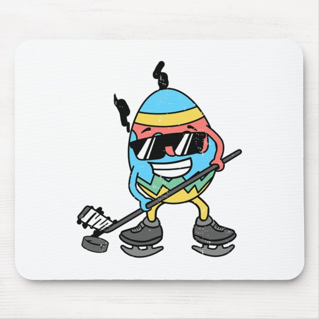 Easter Egg Playing Ice Hockey Cute Sports Men Boys Mouse Pad (Front)
