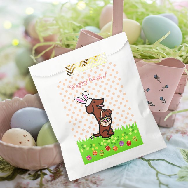 Easter Egg Red Smooth Haired Dachshund Favour Bags (Easter Egg Red Smooth Haired Dachshund Favor Bag for Easter Egg Hunt.  Cute Dog Cartoon Design.)
