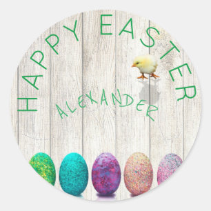Easter Egg Rustic Colourful Chick Classic Round Sticker