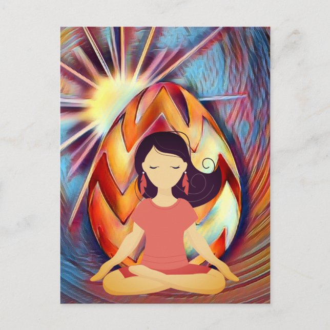 Easter Egg Sunshine and Yoga Girl Meditation Holiday Postcard (Front)