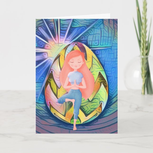Easter Egg Sunshine, Yoga Girl Happy Birthday Card (Front)
