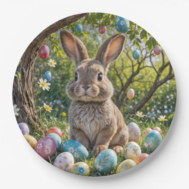 Easter Egg Tree With Bunny Paper Plate (Front)