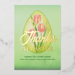 Easter Egg Tulips Green Thanks Easter Business Foil Holiday Card